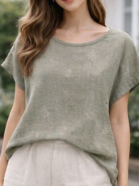 Me & Gee Linen Boho Blouse Sage Green Size M/L